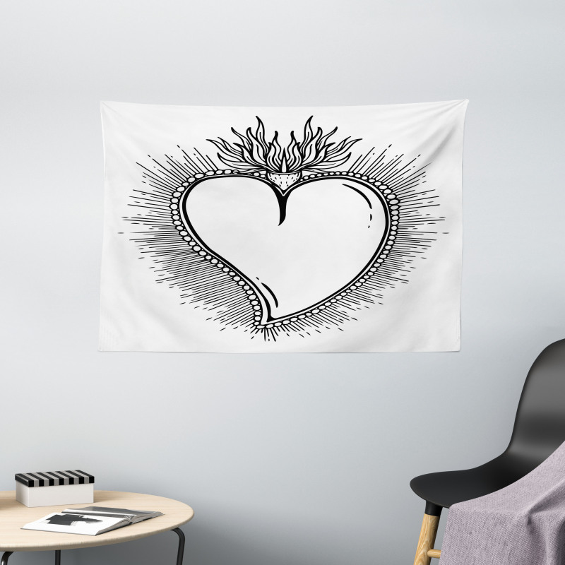 Heart with Rays Wide Tapestry