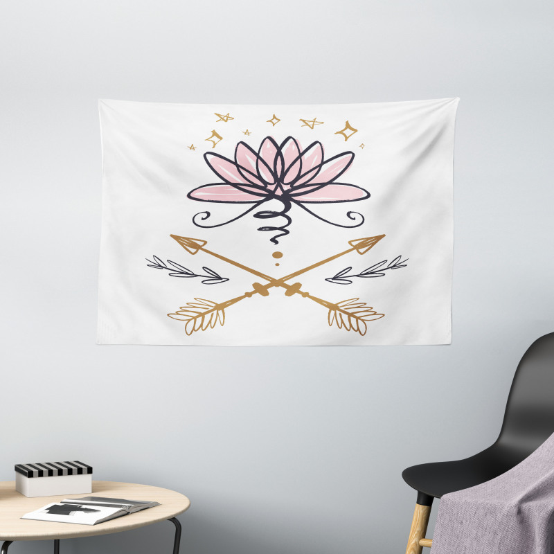 Lotus and Arrows Sketch Wide Tapestry