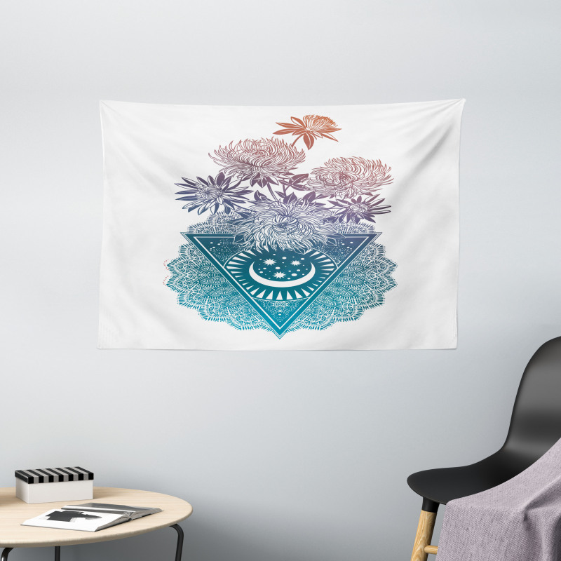 Flowers Moon and Lace Motif Wide Tapestry