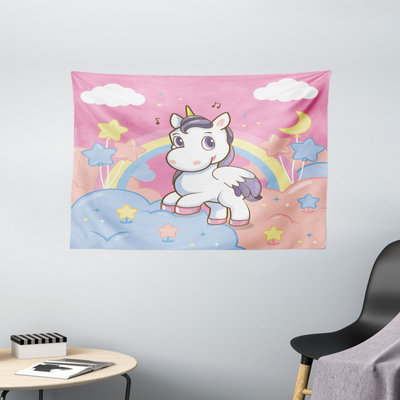 Rainbow Music Notes Wide Tapestry