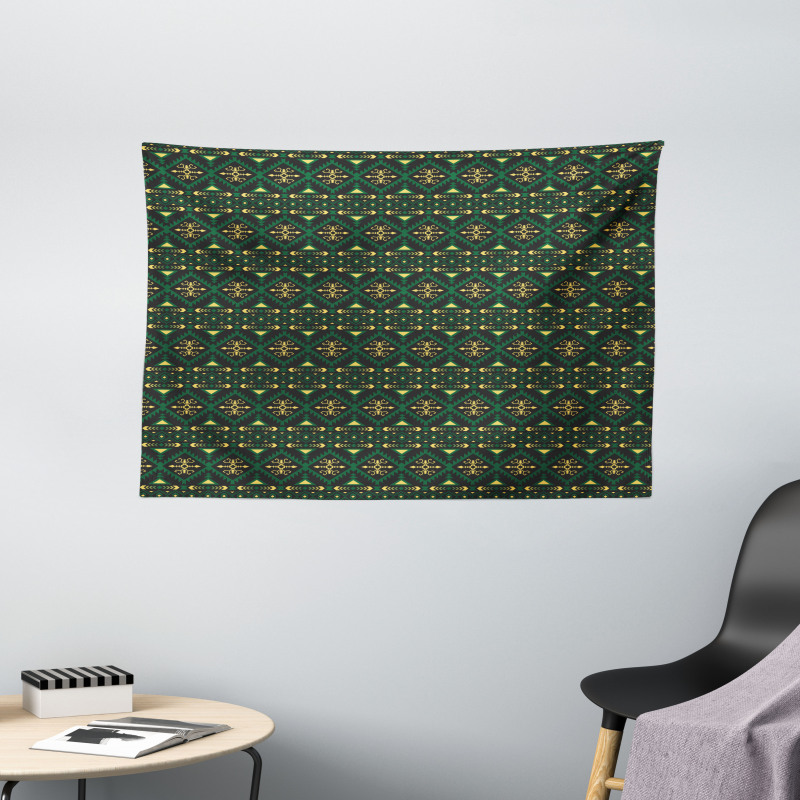 Tribal Motifs and Shapes Print Wide Tapestry