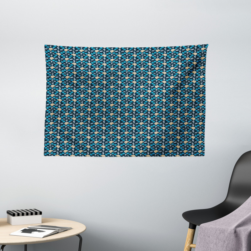 Abstract Flowers Leaves Dots Wide Tapestry