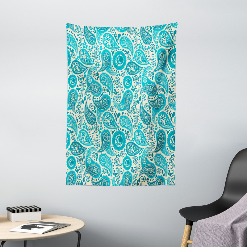 Paisley Blue Flowers Tapestry