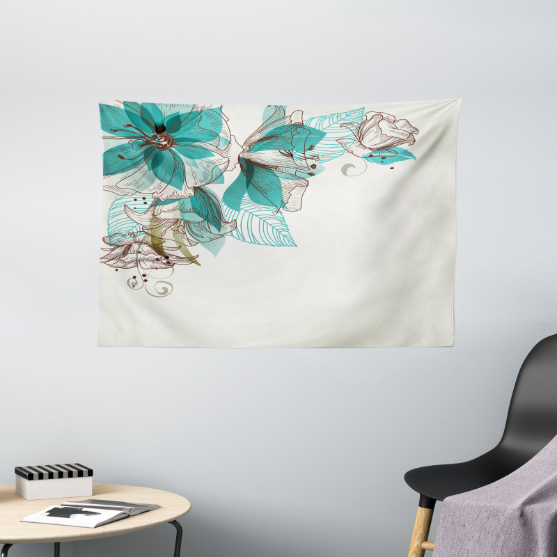 Flowers Buds Leaf Wide Tapestry