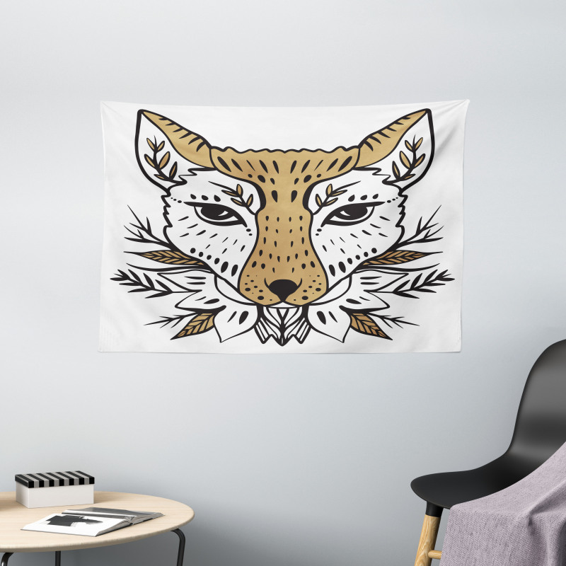 Botanical Ornament Animal Head Wide Tapestry