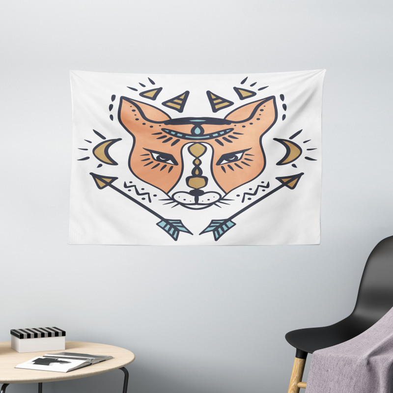 Boho Animal Head with Arrows Wide Tapestry