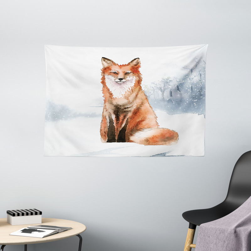 Fine Art Winter Animal Painting Wide Tapestry