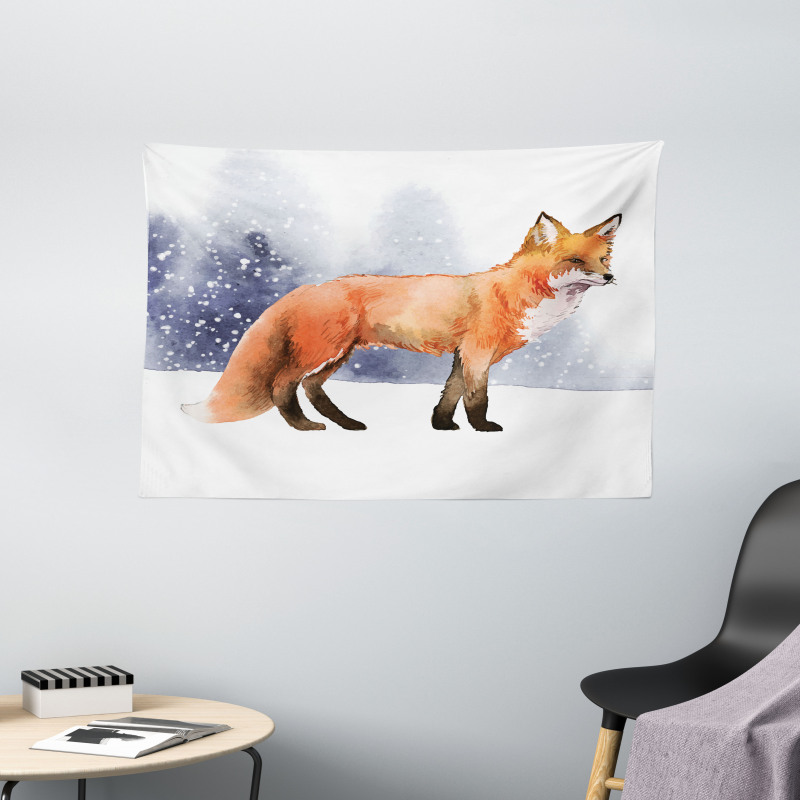 Side View Painting Snow Animal Wide Tapestry