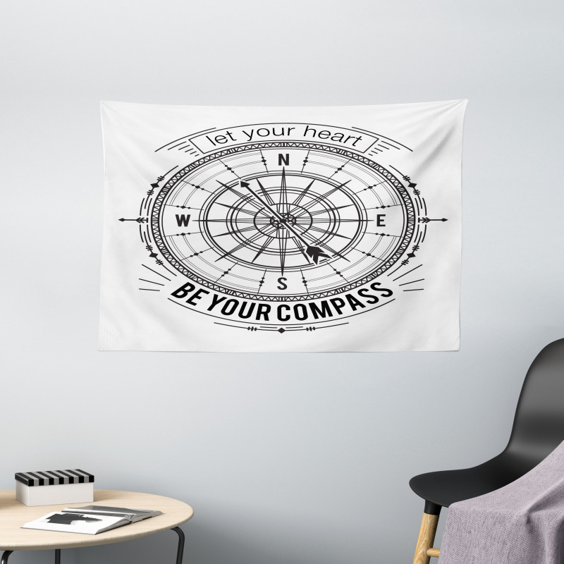 Monochrome Compass Wide Tapestry