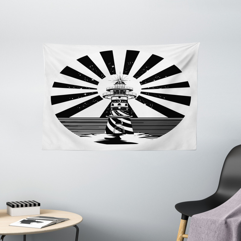 Retro Lighthouse Wide Tapestry