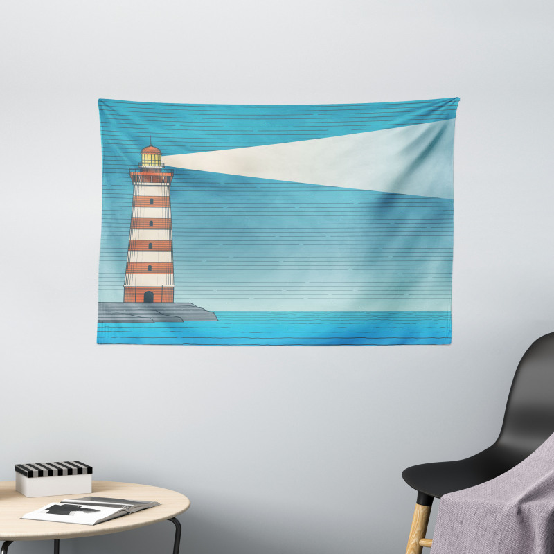 Lighthouse on Sea Wide Tapestry