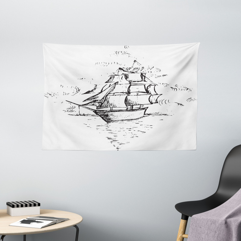 Sailboat Sketch Wide Tapestry