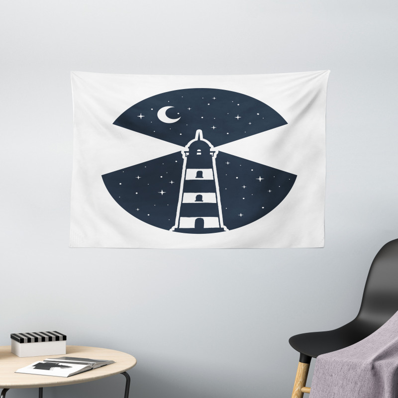 Lighthouse Night Wide Tapestry