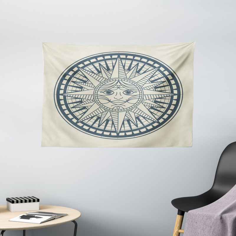 Retro Sun Compass Wide Tapestry