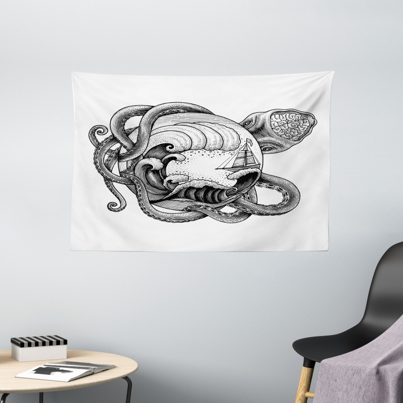 Abstract Octopus Wide Tapestry