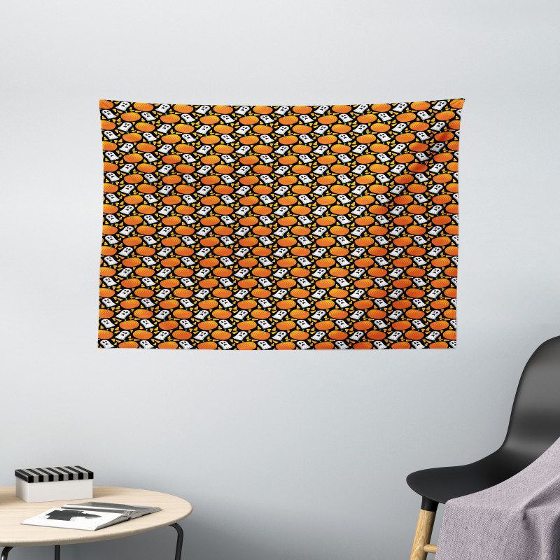 Pumpkin Pattern Wide Tapestry
