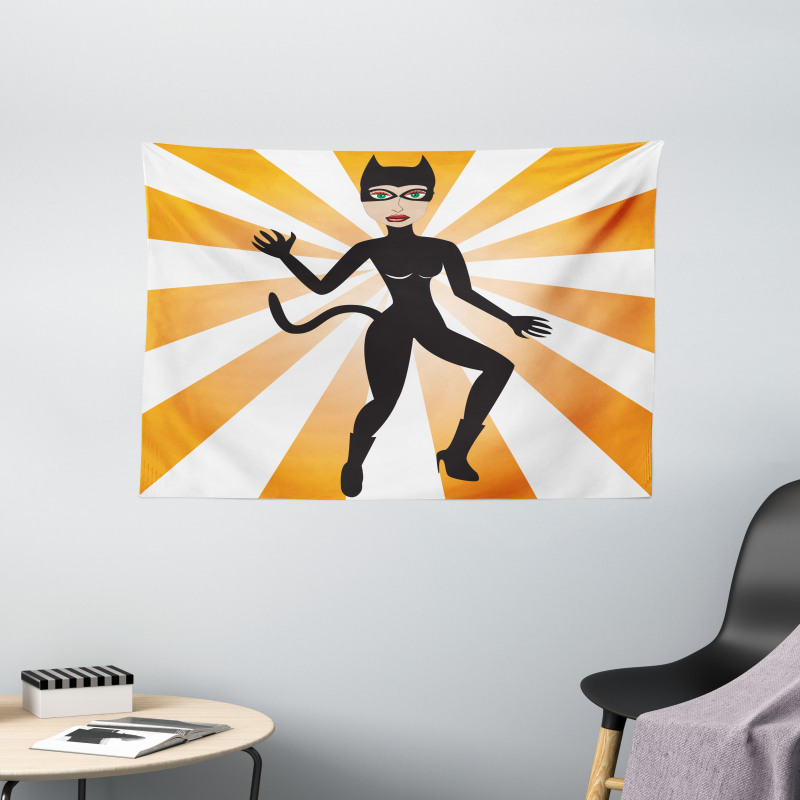 Cat Woman in Costume Rays Wide Tapestry