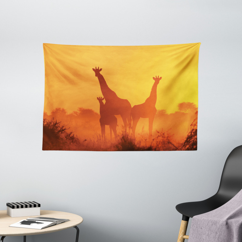 Sunset with Animals Wide Tapestry