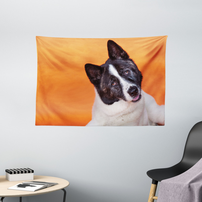 Akita on Orange Wide Tapestry