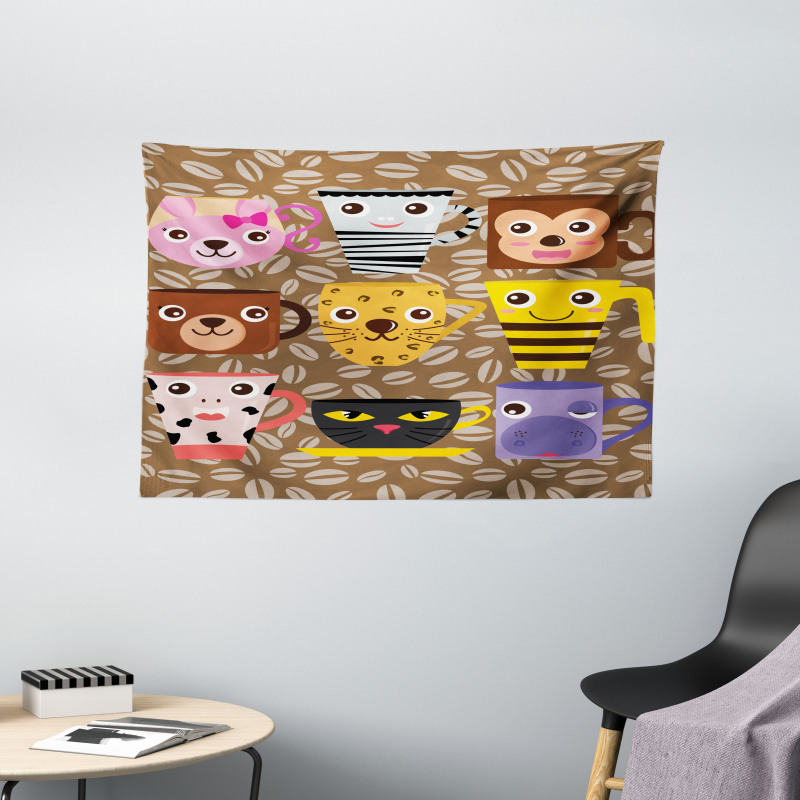 Animal Mugs Print Wide Tapestry