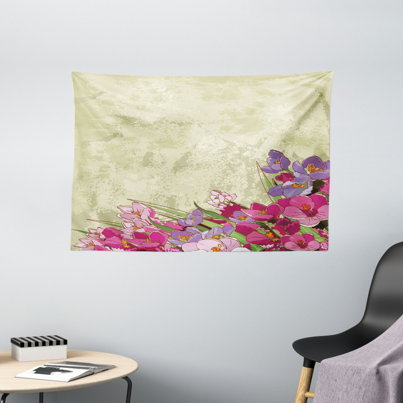 Flora Grunge Theme Wide Tapestry