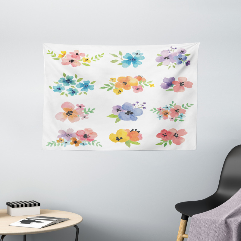 Watercolor Bouquets Wide Tapestry