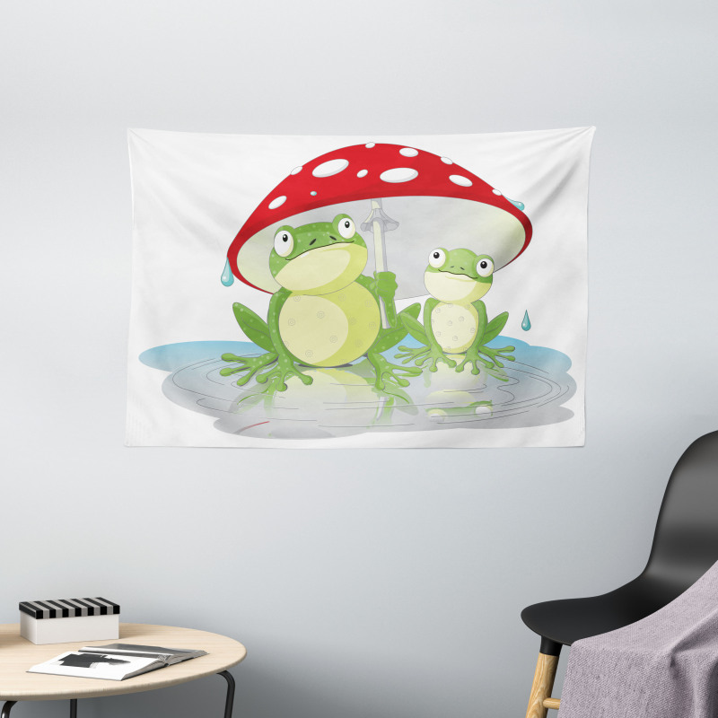 Animal in Mushroom Umbrella Wide Tapestry