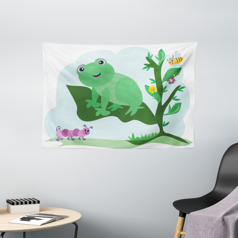 Childish Animals Floral Leaf Wide Tapestry