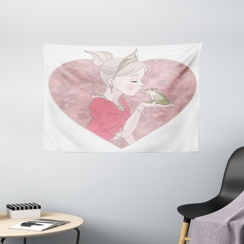 Fairytale Princess Kiss Art Wide Tapestry