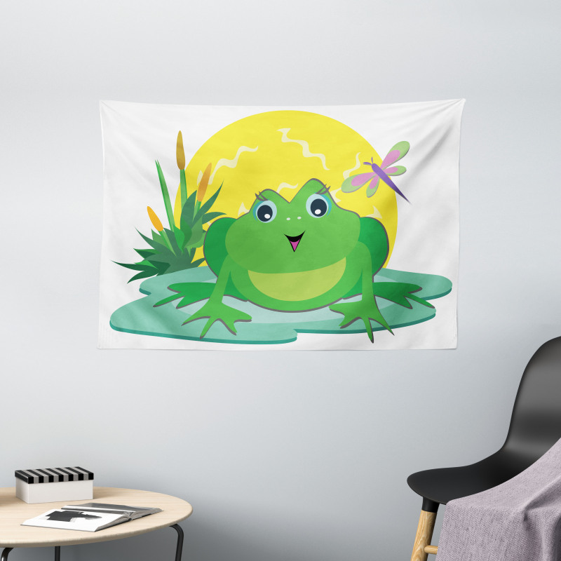 Animal on Leaf Cartoon Sun Wide Tapestry