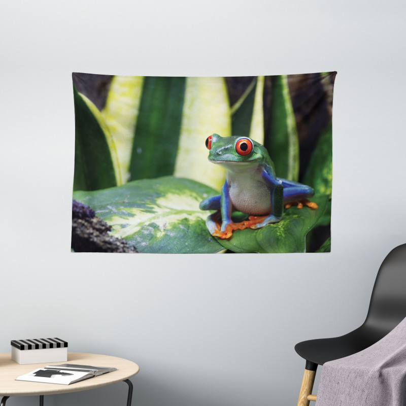 Exotic Vivid Animal on Leaf Wide Tapestry