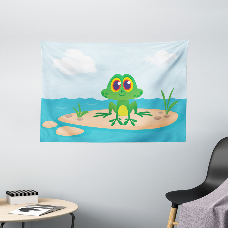 Nursery Cartoon Animal Scene Wide Tapestry