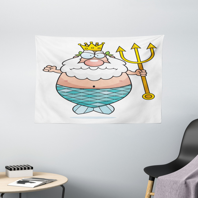 Funny Cartoon Angry King Wide Tapestry