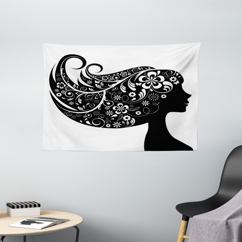 Woman with Floral Hair Wide Tapestry