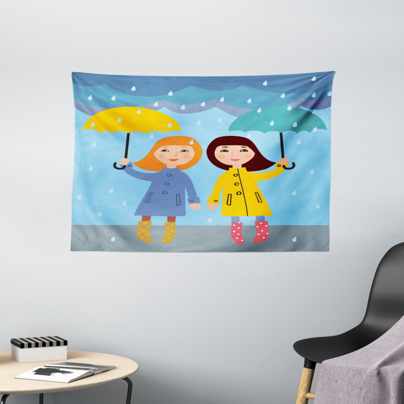 Girls Under the Rain Wide Tapestry