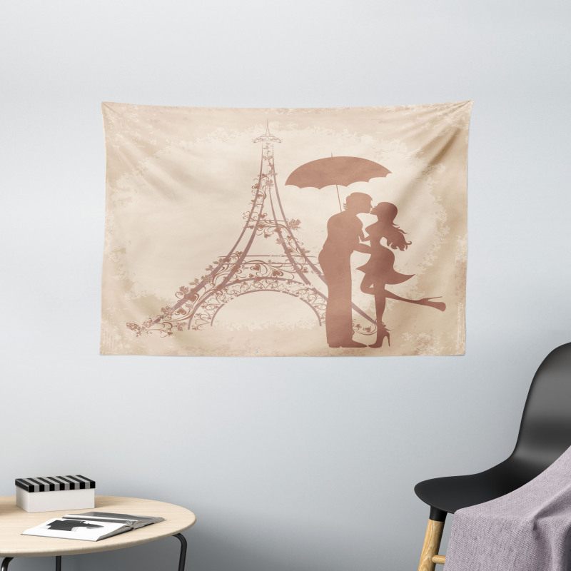 Couple Eiffel Tower Wide Tapestry