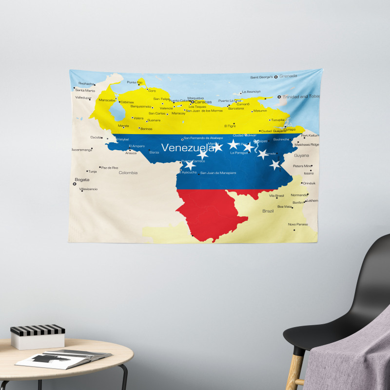 Colorful Detailed Map Wide Tapestry