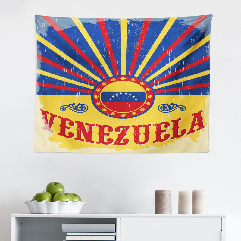 Güney Amerika Mikrofiber Geniş Duvar Halısı Venezuela Posteri Desenli Sarı Mavi