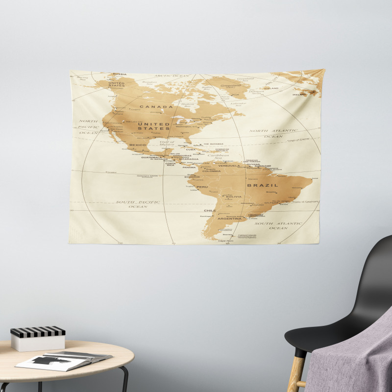 North South America Map Wide Tapestry