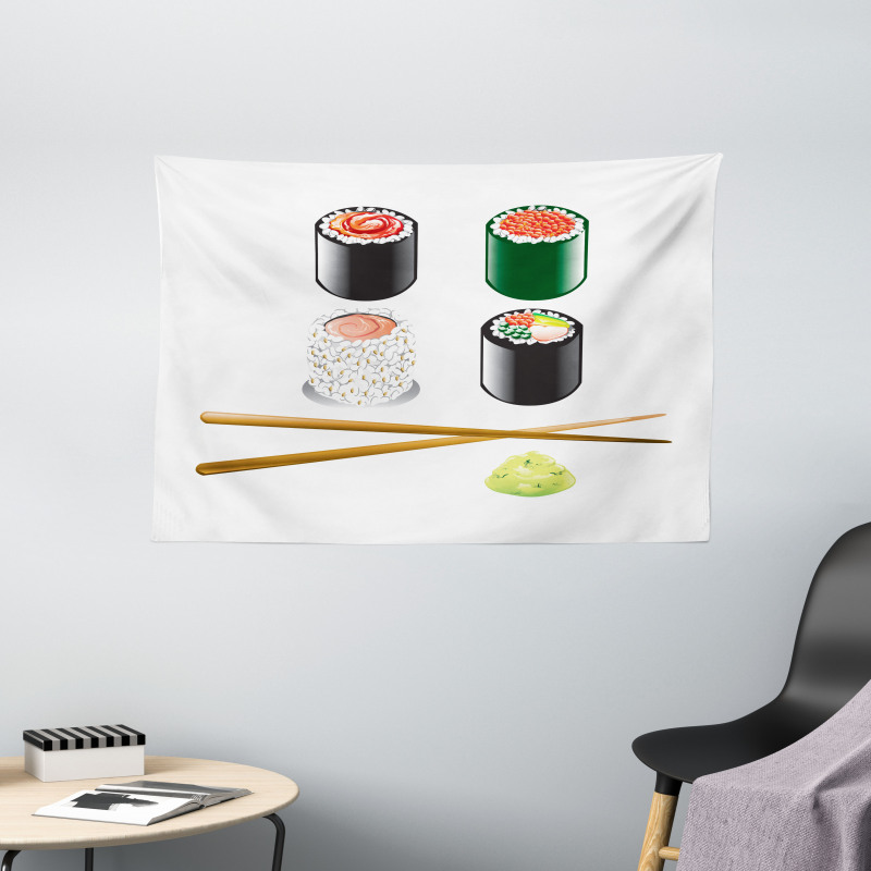 Japan Sushi and Chopsticks Wide Tapestry