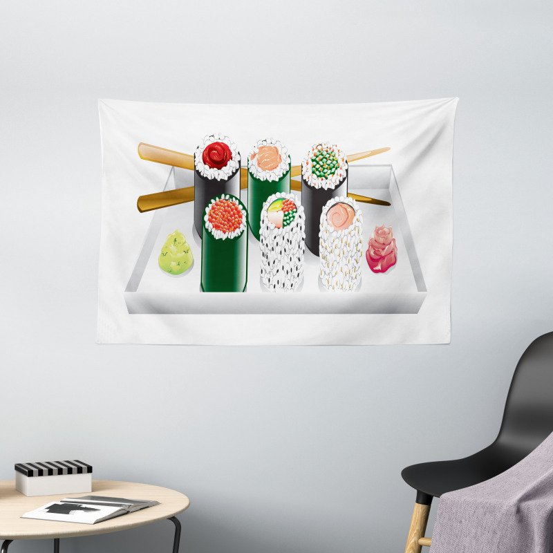 Various Flavored Sushi Plate Wide Tapestry