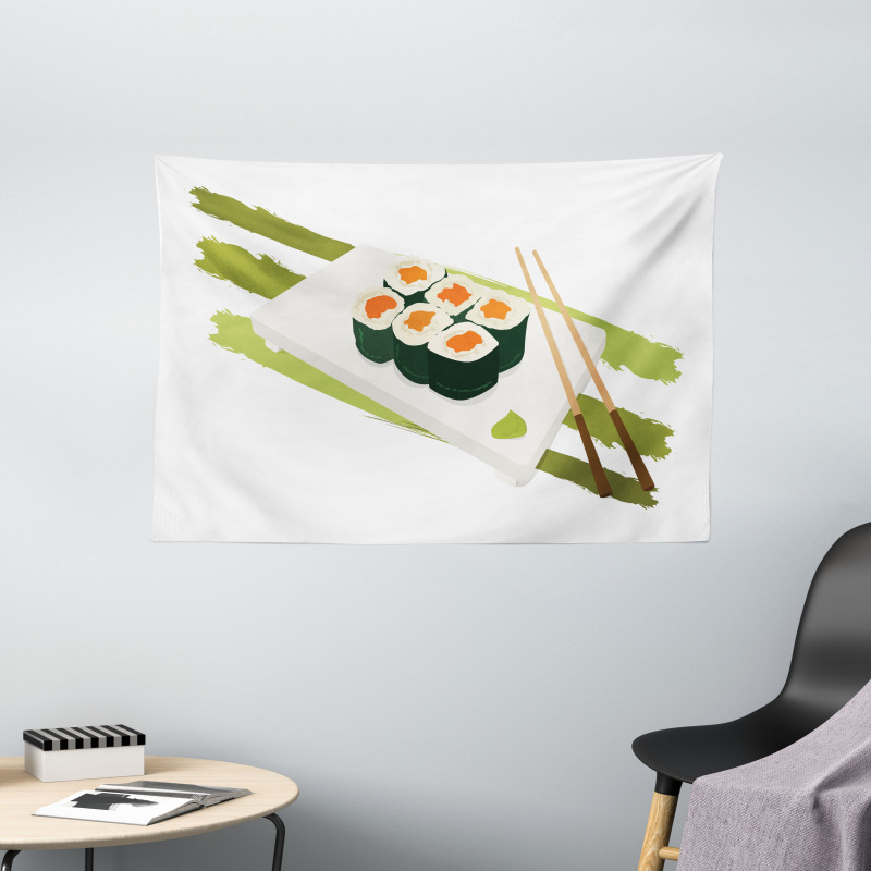 Sushi Maki Plate Chopsticks Wide Tapestry