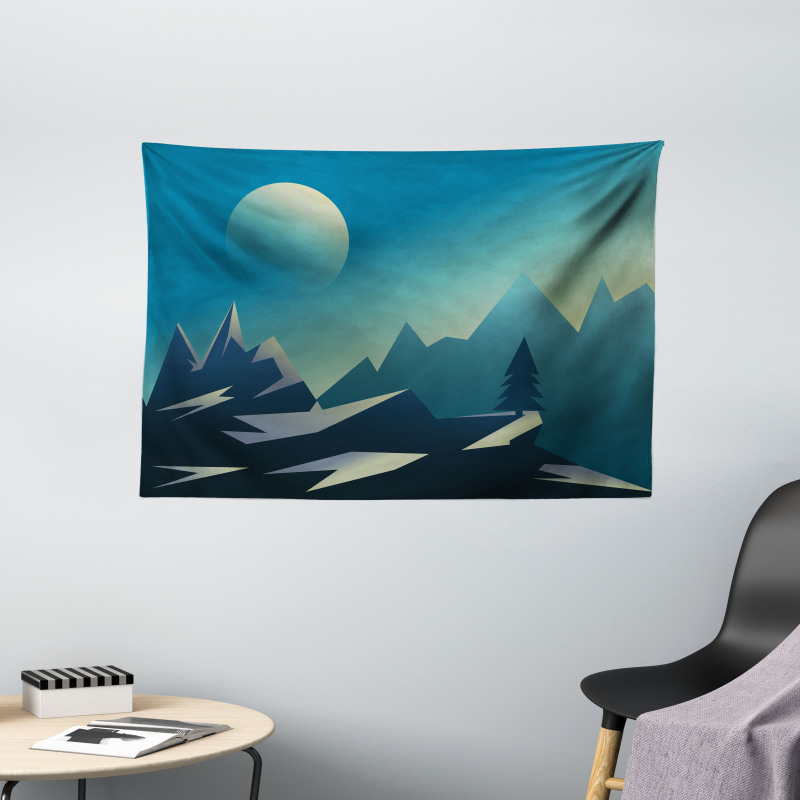 Geometric Landscape Scene Wide Tapestry