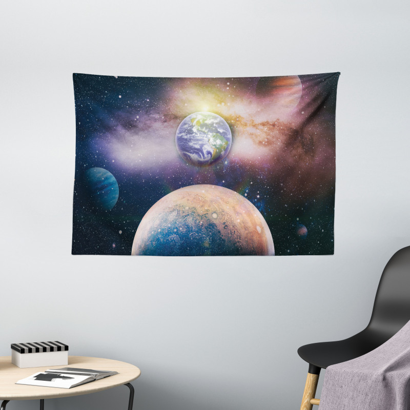 Panoramic Galaxy Scene Wide Tapestry