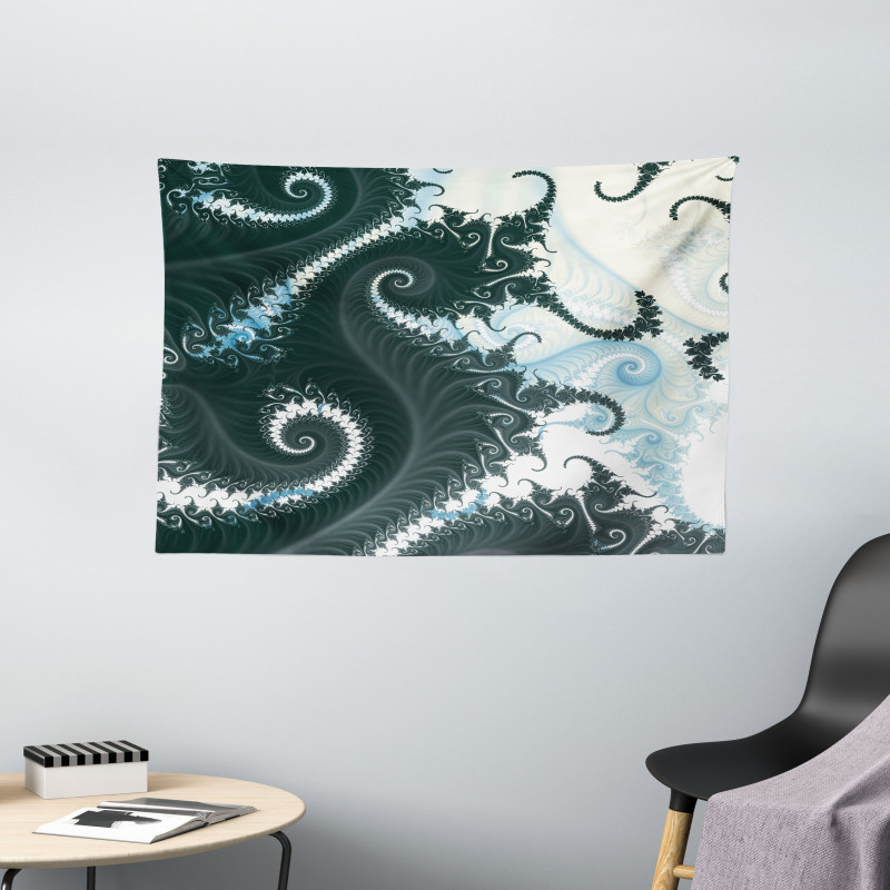 Fractal Motif with Swirls Wide Tapestry