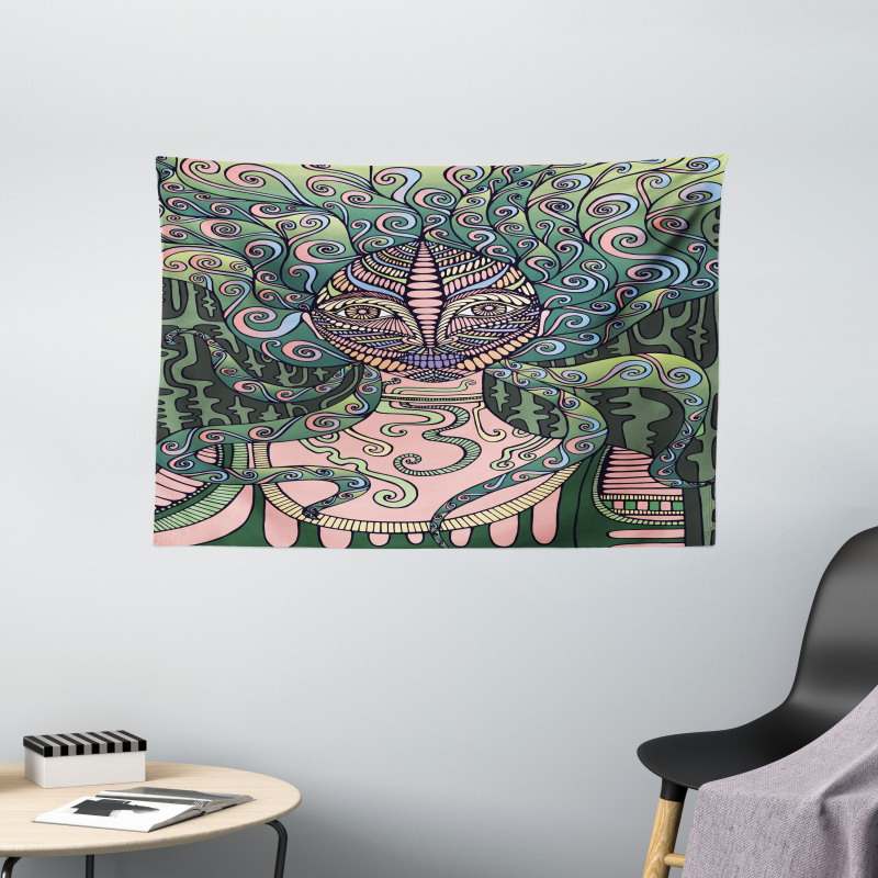 Modern Mystic Girl Wide Tapestry