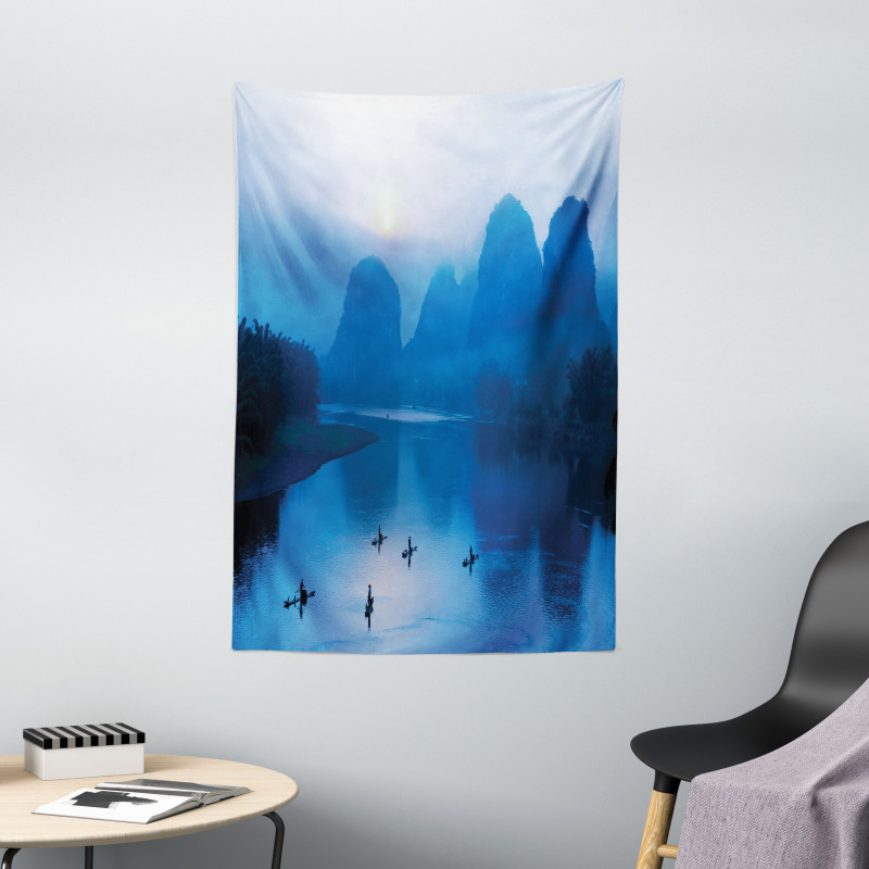 Sunrise Bamboo Raft China Tapestry