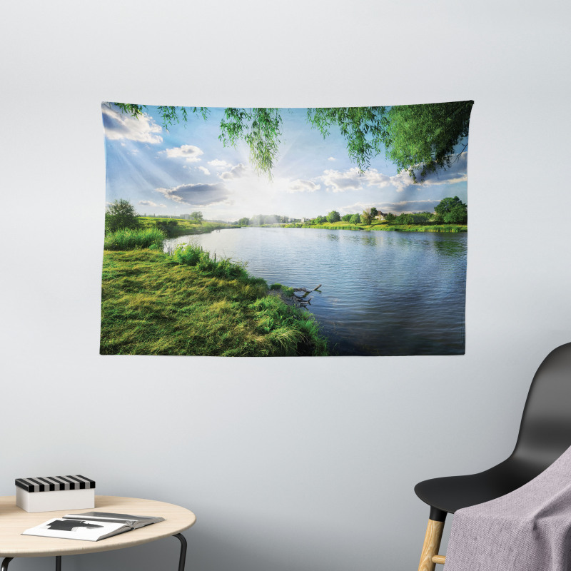 Calm River in Summer Wide Tapestry