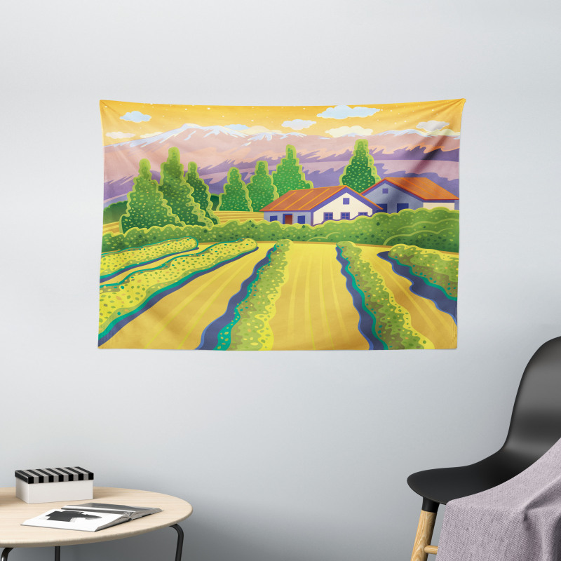 Vineyard Farm House Wide Tapestry