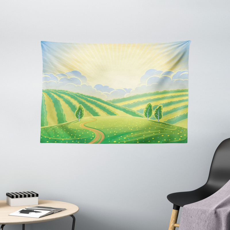 Green Field Graphic Wide Tapestry